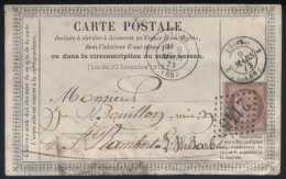France - Yvert N° 54 Sur Carte Postale Obl. GC 2145 Lyon Pour St Rambert - 09/03/1873 - 1849-1876: Classic Period