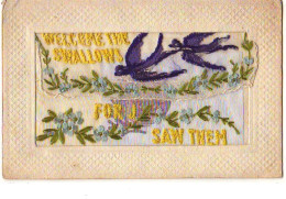 Carte Brodée - Welcome The Swallows For J Saw Them - Hirondelles - Brodées