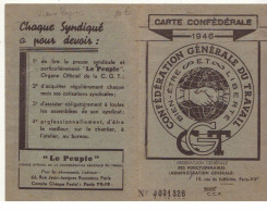 Carte Confédérale 1946 - Confédération Générale Du Travail - Fédération Générale Des Fonctionnaires - Autres & Non Classés