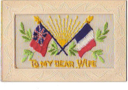 Carte Brodée - To My Dear Wife - Drapeaux Et Soleil - Embroidered