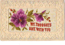 Carte Brodée - My Thoughts Are With You - Pensées - Embroidered