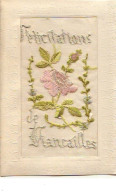 Carte Brodée - Félicitations De Fiancailles - Rose - Embroidered