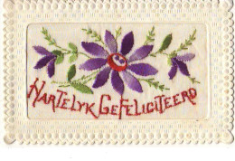 Carte Brodée - Hartelyk Ge Feliciteerd - Fleur - Brodées