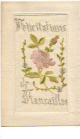 Carte Brodée - Félicitations De Fiancailles - Rose - Brodées