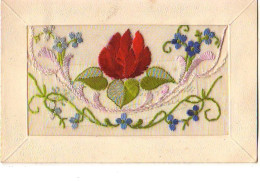 Carte Brodée - Fleur Rouge - Embroidered