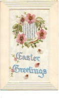 Carte Brodée - Easter Greetings - Fleurs - Embroidered