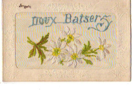 Carte Brodée - Doux Baisers - Fleurs - Embroidered