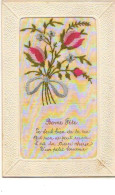 Carte Brodée - Bonne Fête - Tulipes - Embroidered