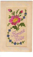 Carte Brodée - Bonne Fête - Fleurs - Brodées