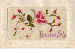Carte Brodée - Bonne Fête - Fleur - Embroidered