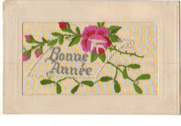 Carte Brodée - Bonne Année - Roses - Embroidered