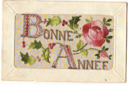 Carte Brodée - Bonne Année - Rose - Embroidered