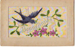 Carte Brodée - Bonne Année - Hirondelle - Embroidered