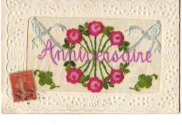 Carte Brodée - Anniversaire - Roses - Embroidered