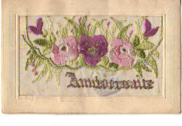Carte Brodée - Anniversaire - Fleurs Rose Et Parme - Embroidered