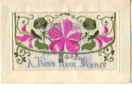Carte Brodée - A Kiss From France - Fleurs - Embroidered