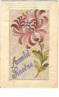 Carte Brodée - Amitié Sincère - Fleur - Bestickt