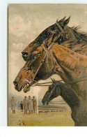 Carte Gaufrée - Têtes De Chevaux - Hippodrome - Signée GK - Horses