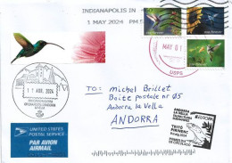 USA FOREVER  2024 (Colibris) Hummingbirds, Letter To Andorra With Illustrated Arrival Postmarks Andorra - Colibris