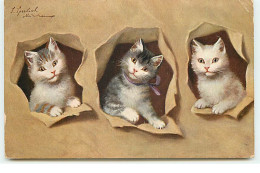 Chats Sortant D'un Mur En Papier Beige - Chats