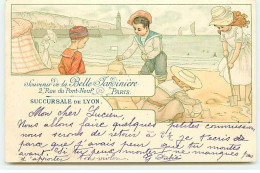 Publicité - Souvenir De La Belle Jardinière - Succursale De Lyon - Enfants Jouant Sur Une Plage - Werbepostkarten