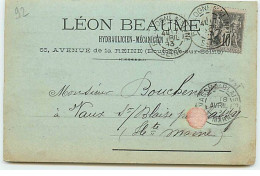 BOULOGNE-SUR-SEINE - Léon Beaume - Hydraulicien-Mécanicien - 66, Avenue De La Reine - 1893 - Other & Unclassified