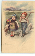 Illustrateur - E. Colombo - Couple Marchant Avec Deux Moutons - Colombo, E.