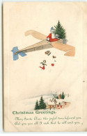 Christmas Greetings - Père Noël Dans Un Avion Lançant Des Cadeaux Au-dessus D'un Village - Other & Unclassified