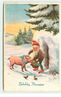 Nouvel An - Gelukkig Nieuwjaar - Lutin Nourrissant Un Cochon - New Year