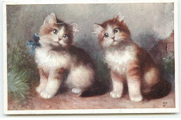 Animal - Deux Chats Dont Un Avec Un Noeud Bleu - Chats