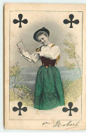 Carte à Jouer - Femme Tenant Un Arc, Carte 4 De Trèfle - Speelkaarten