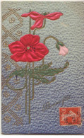 Carte En Relief - Art Nouveau - Bonne Fête - Coquelicots En Tissu - Autres & Non Classés