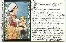 Illustrateur Russe - Femme Tenant Par L'épaule Une Fillette - Autres & Non Classés
