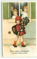 Fantaisie - Style Baumgarten - Enfants Regardant Une Fillette Portant Un Cartable ... - Primo Giorno Di Scuola