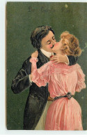 Carte Gaufrée - De Eerste Kus - Couple S'embrassant - Autres & Non Classés