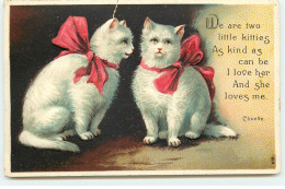 Carte Gaufrée - We Are Two Little Kitties ... - Deux Chats Blancs Avec Chacun Un Noeud Rouge - Chats