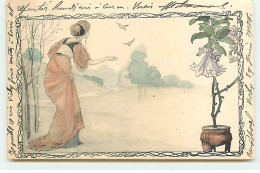 Illustrateur - MM Vienne - Art Nouveau - Jeune Femme Regardant Des Oiseaux Volants - Vienne