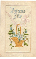 Carte Brodée - Bonne Fête - Fleurs Dans Un Panier - Myosotis - Embroidered