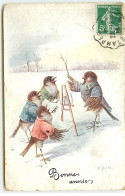 Illustrateur - Chorale D'oiseaux Habillés Chantant Dans La Neige - Animali Abbigliati