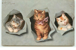 Chats Sortant D'un Mur En Papier Gris - Cats