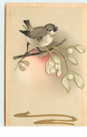 Carte Gaufrée - Oiseau Sur Une Branche De Gui - Oiseaux