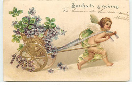 Carte Gaufrée - Clapsaddle - 1905 - Souhaits Sincères - Ange Tirant Une Charrette Remplie De Violettes - New Year