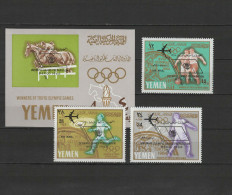 Yemen Kingdom 1966 Olympic Games Mexico, Equestrian, Football Soccer, Athletics Set Of 3 + S/s With Overprint MNH Scarce - Sommer 1968: Mexico
