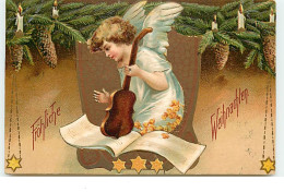 Carte Gaufrée - Clapsaddle - Fröhliche Weihnachten - Ange Jouant D'un Instrument De Musique - Andere & Zonder Classificatie
