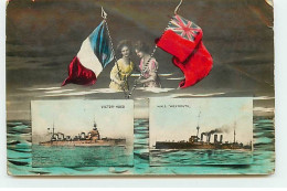 Malte - Deux Femmes Tenant Des Drapeaux - Bateaux Victor-Hugo Et H.M.S. Weymouth - Malta