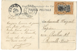 !!! CONGO,CPA DE 1911 AU DÉPART DE THYSVILLE POUR BRUXELLES (BELGIQUE) - Cartas & Documentos