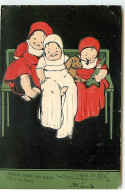 Carte Gaufrée - Chacun Prend Son Plaisir Où il Le Trouve - Bébés Assis Sur Un Banc Avec Un Teckel - Babies