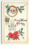 Carte Gaufrée - A Merry Christmas Greeting - Père Noël Dans Un Médaillon - Other & Unclassified
