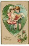 Carte Gaufrée - To My Valentine - Enfants Ramassant Des Fruits, Dans Un Coeur - Dia De Los Amorados