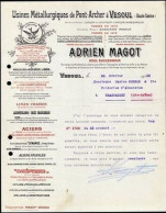 Facture Adrien MAGOT à Vesoul Usines De Pont Archer Limes Rapes Dép 70 - Zonder Classificatie